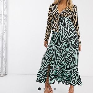 ASOS DESIGN Animal Print Tie Front Midi Dress